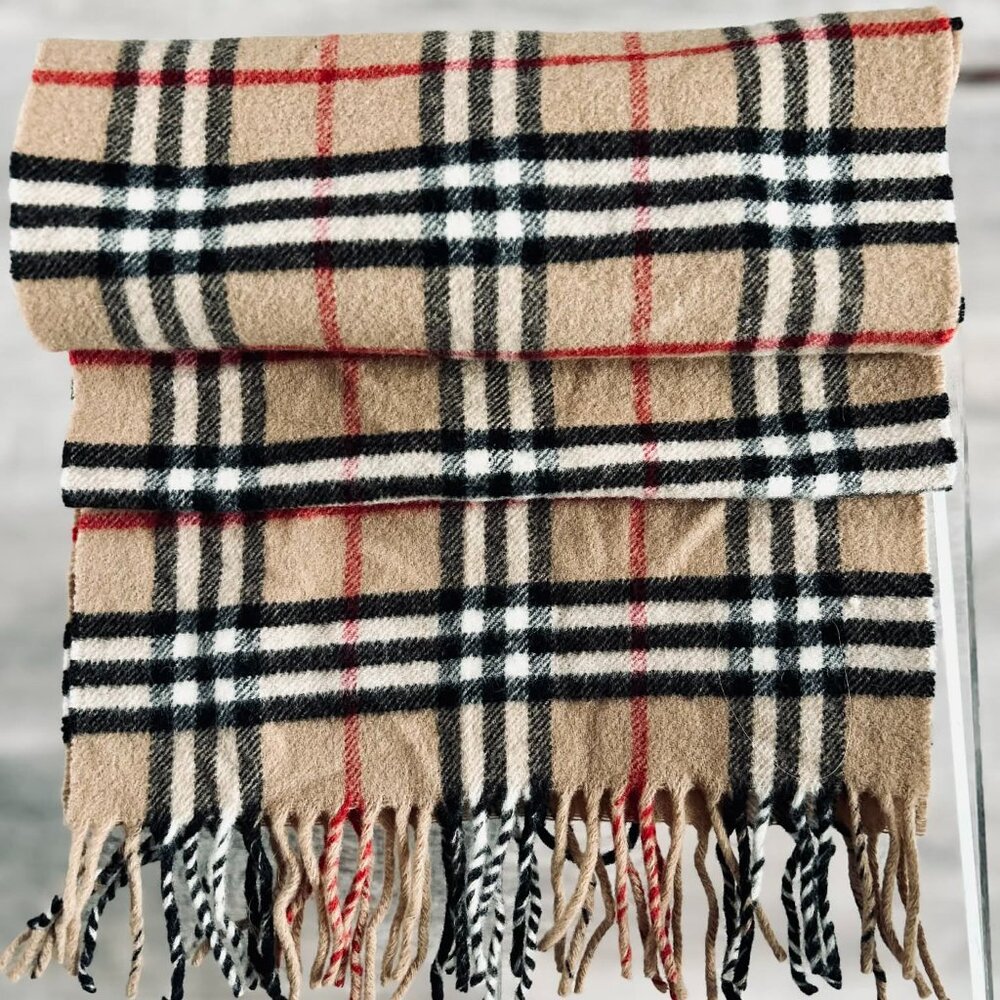 Camel Heritage Plaid Extrafine Pure Merino Wool Men's Long Scarf - Made in Italy